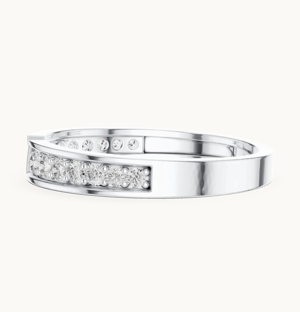Round lab-grown diamond graduated open band ring in white gold, 0.24 CT TW, view 3