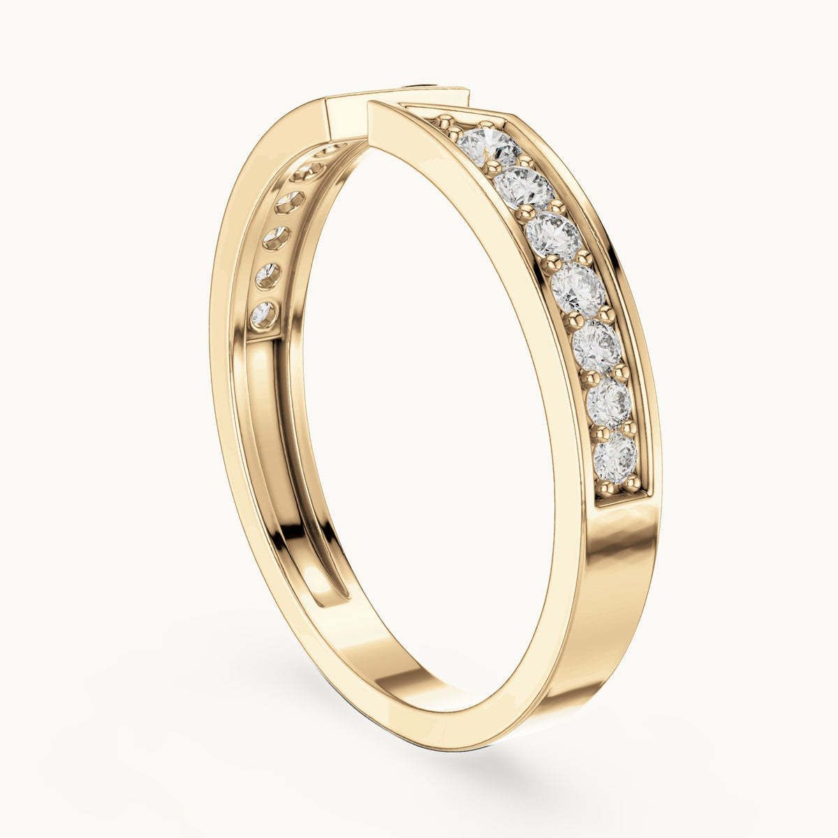 Round lab-grown diamond graduated open band ring in yellow gold, 0.24 CT TW, view 1