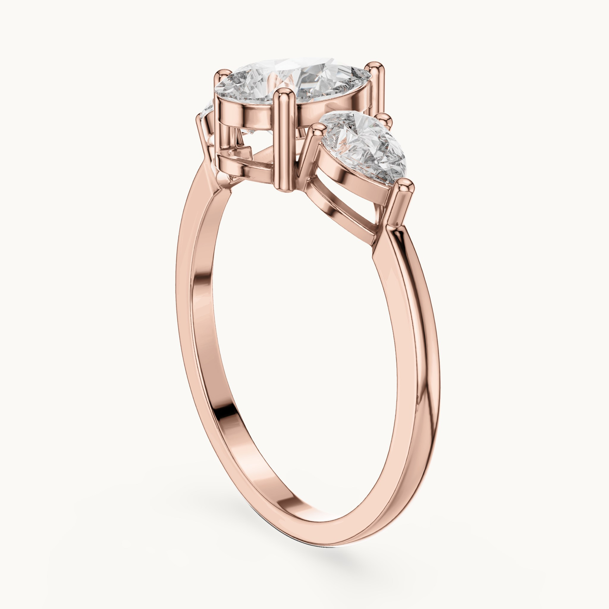 Pear lab-grown diamond three stone engagement ring in 14K rose gold, 1.24 CT TW, view 1
