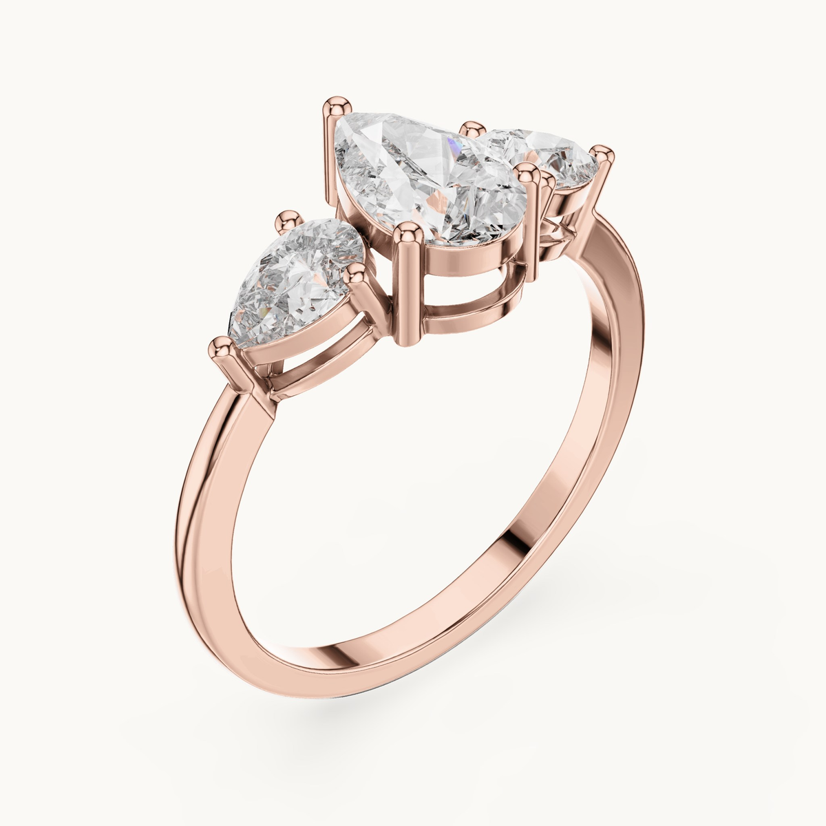 Pear lab-grown diamond three stone engagement ring in 14K rose gold, 1.24 CT TW, view 2
