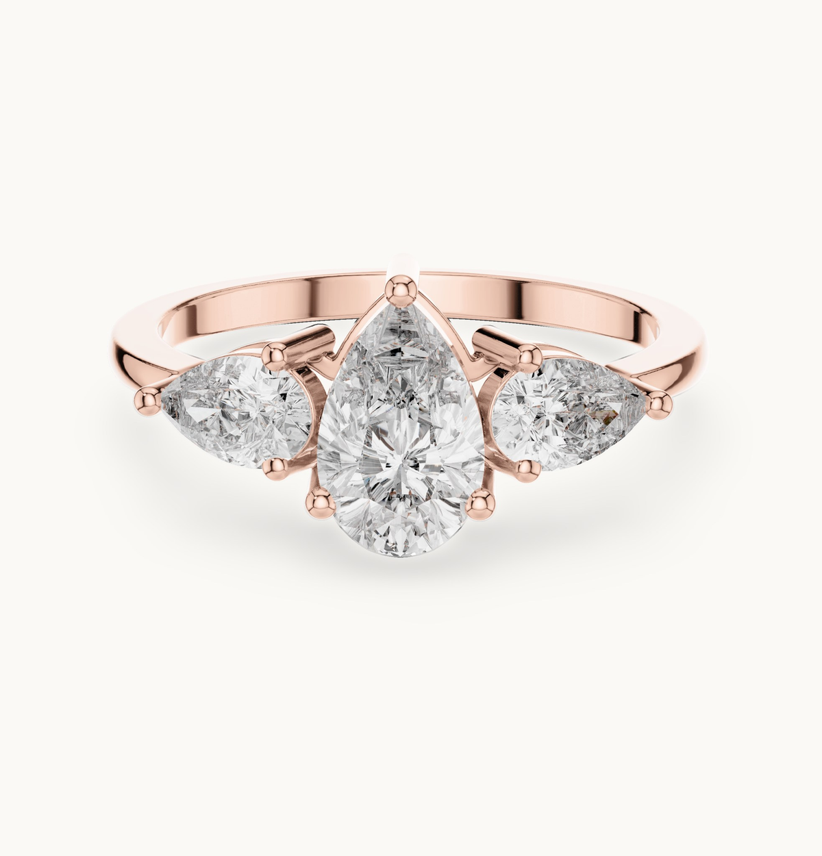 Pear lab-grown diamond three stone engagement ring in 14K rose gold, 1.24 CT TW, view 4