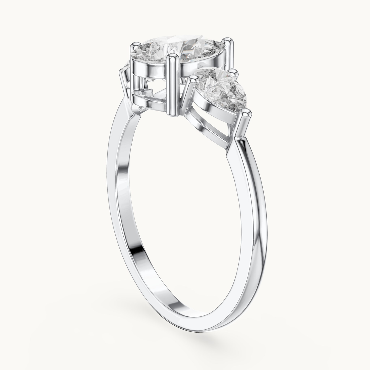 Pear lab-grown diamond three stone engagement ring in 14K white gold, 1.24 CT TW, view 1