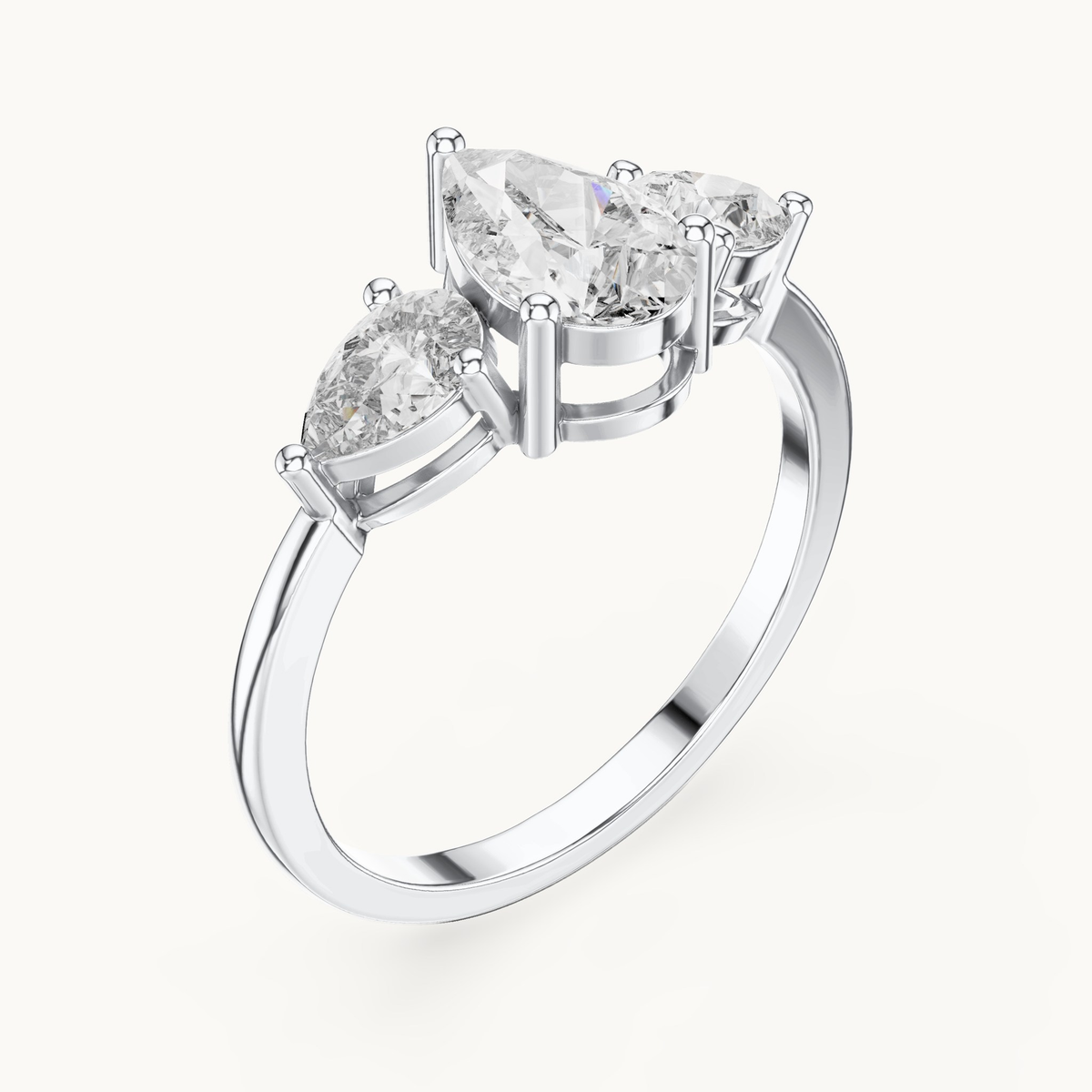 Pear lab-grown diamond three stone engagement ring in 14K white gold, 1.24 CT TW, view 2