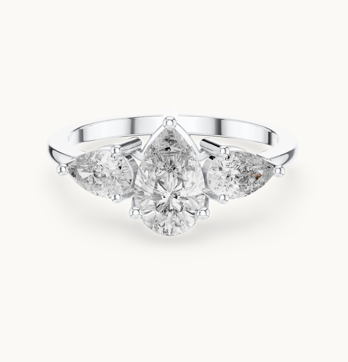 Pear lab-grown diamond three stone engagement ring in 14K white gold, 1.24 CT TW, view 4