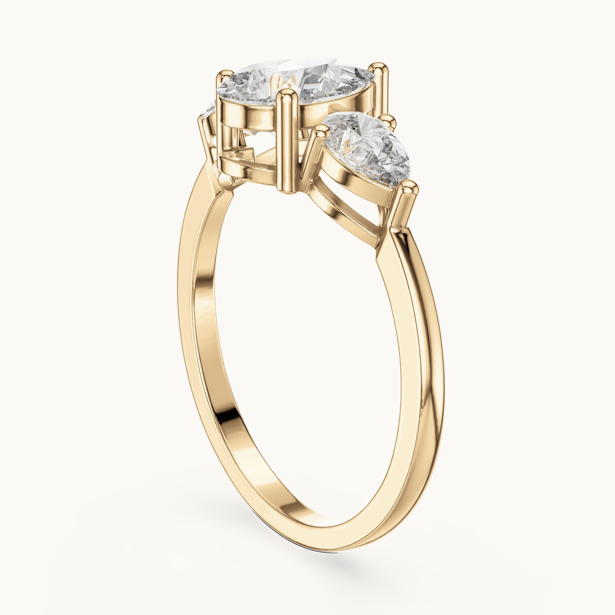 Pear lab-grown diamond three stone engagement ring in 14K yellow gold, 1.24 CT TW, view 1