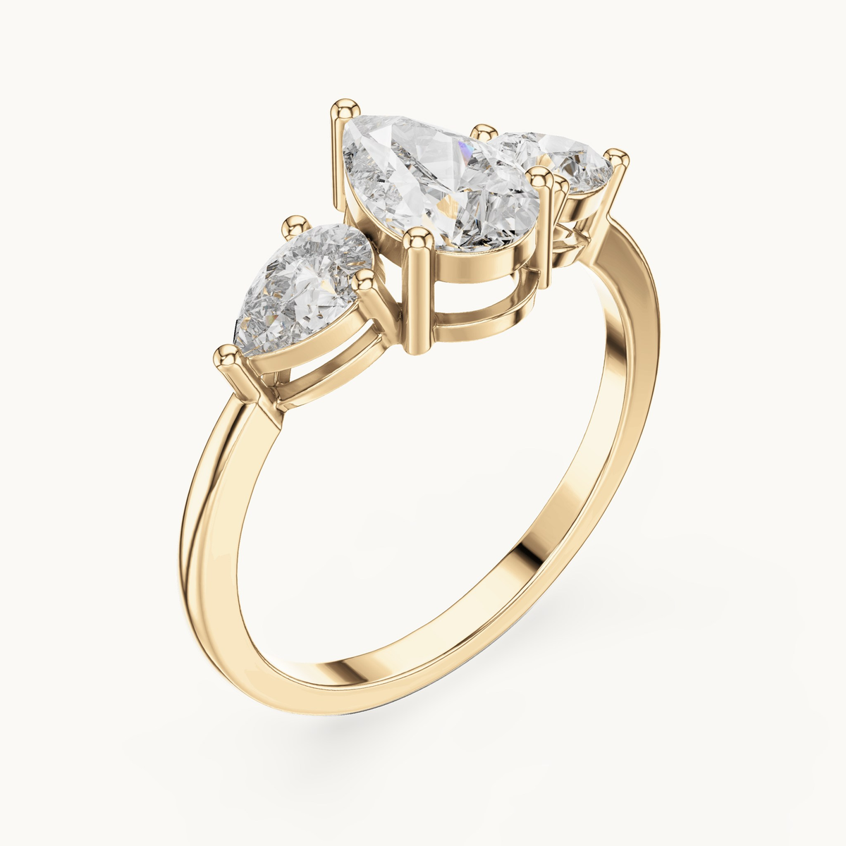 Pear lab-grown diamond three stone engagement ring in 14K yellow gold, 1.24 CT TW, view 2