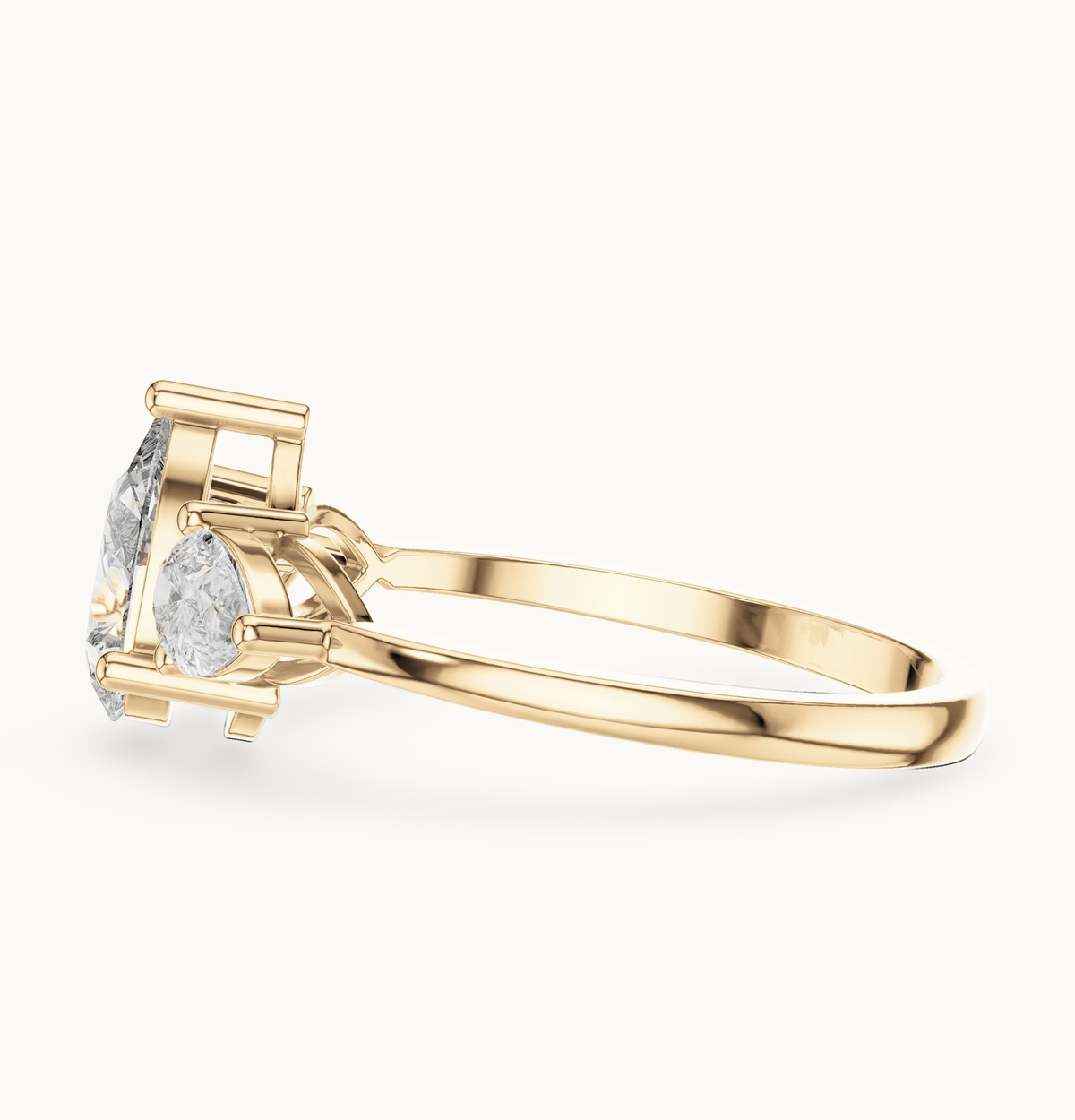 Pear lab-grown diamond three stone engagement ring in 14K yellow gold, 1.24 CT TW, view 3