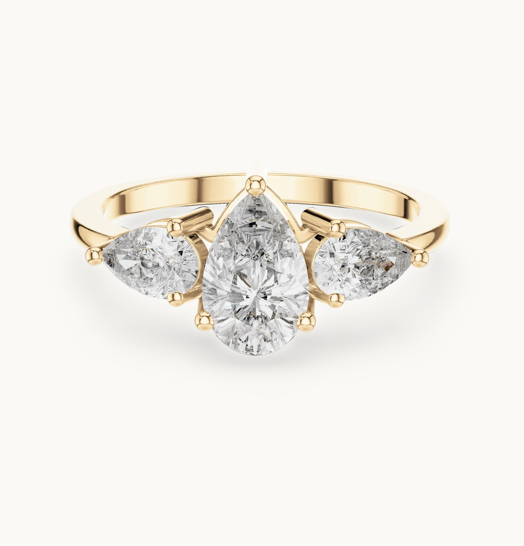 Pear lab-grown diamond three stone engagement ring in 14K yellow gold, 1.24 CT TW, view 4