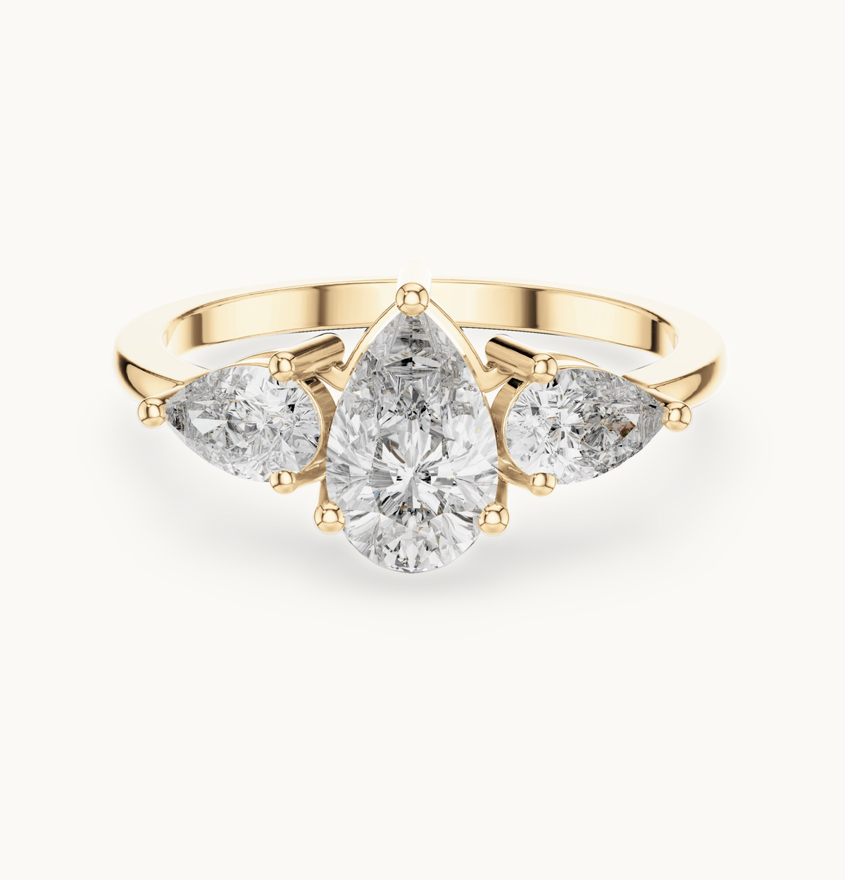 Pear lab-grown diamond three stone engagement ring in 14K yellow gold, 1.24 CT TW, view 4