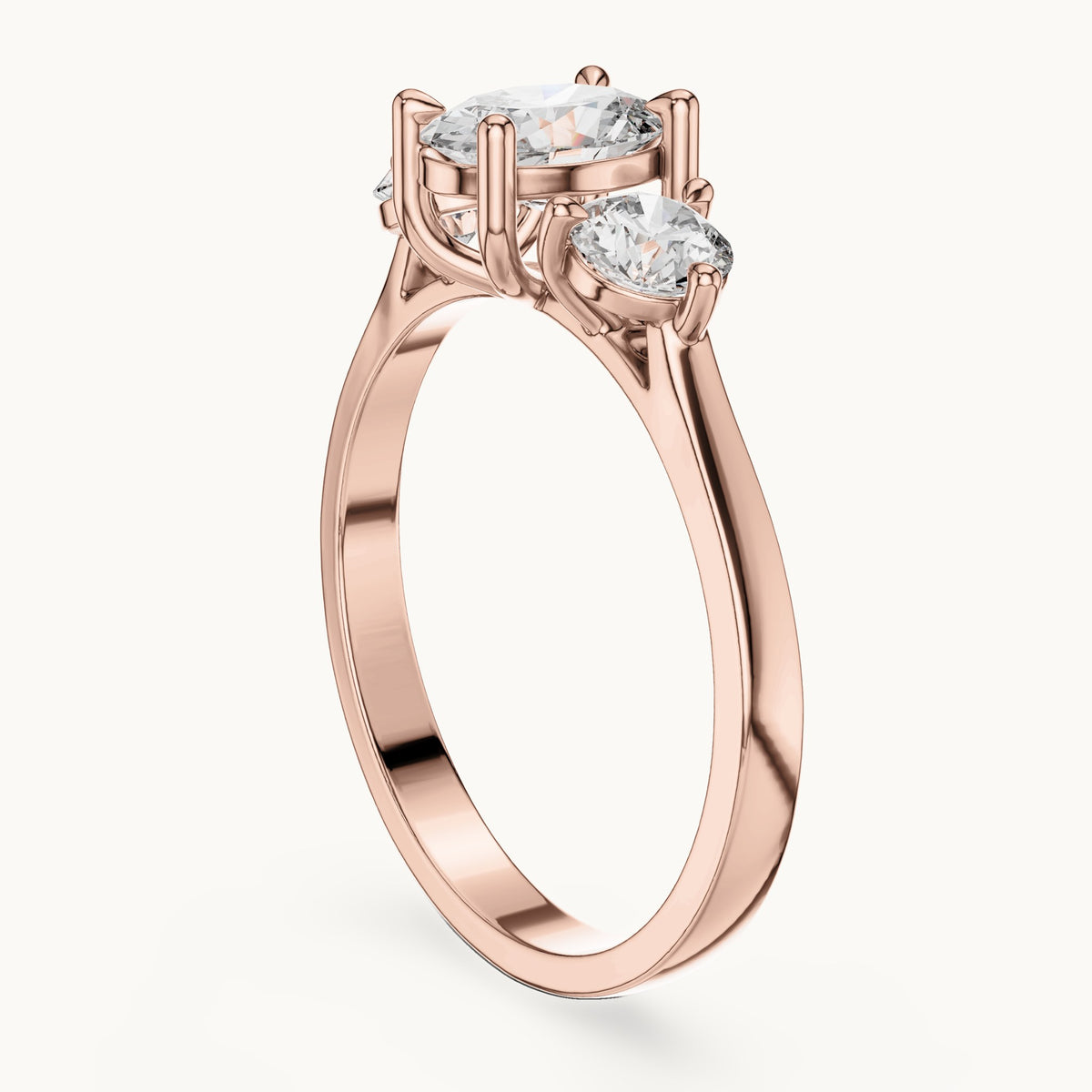 Oval lab-grown diamond three-stone engagement ring in rose gold, 1.28 CT TW, view 1