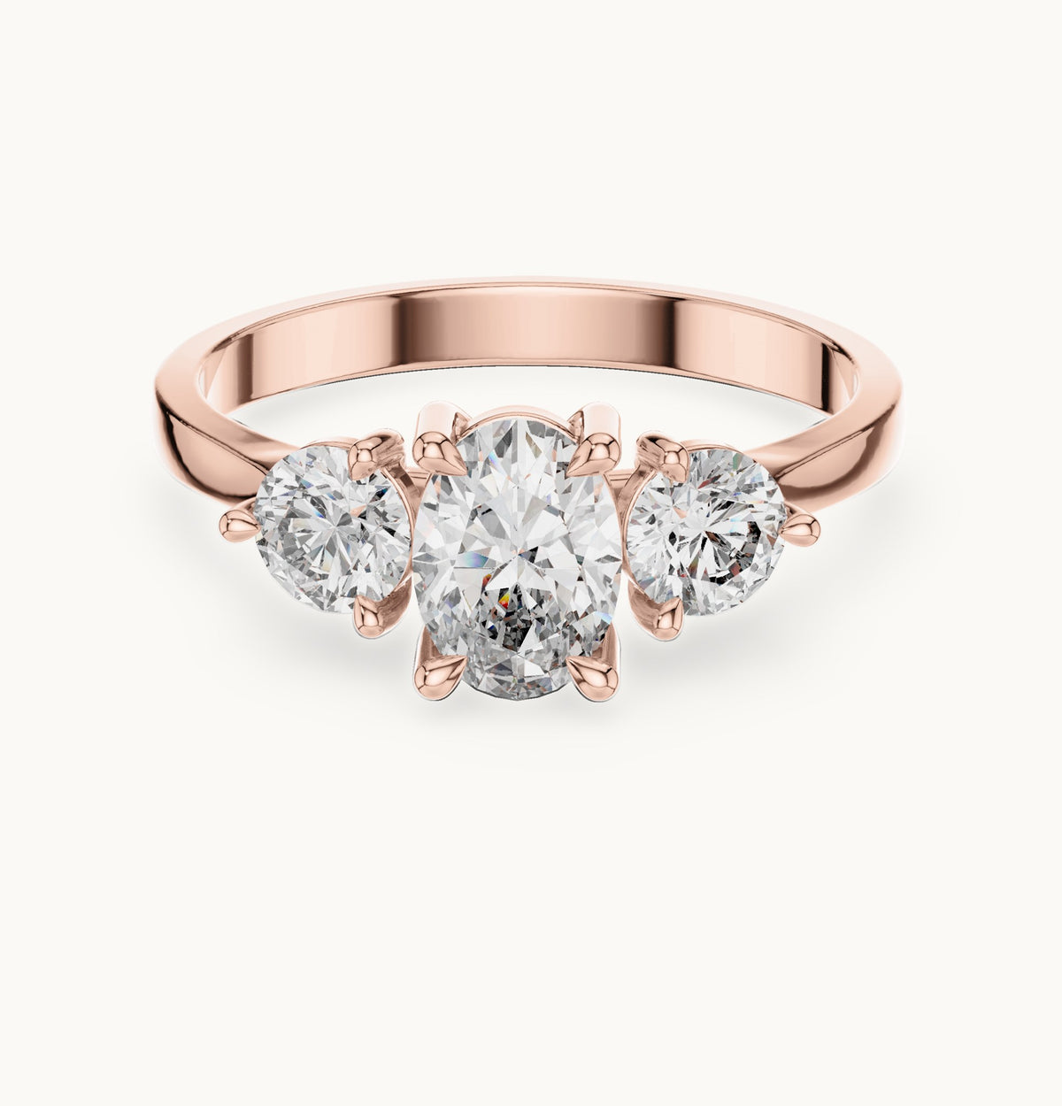 Oval lab-grown diamond three-stone engagement ring in rose gold, 1.28 CT TW, view 4