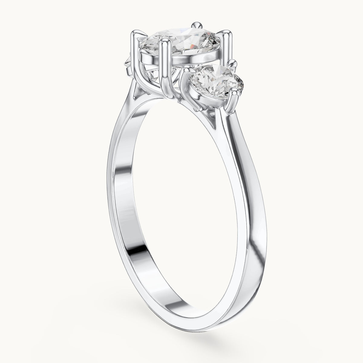 Oval lab-grown diamond three-stone engagement ring in white gold, 1.28 CT TW, view 1