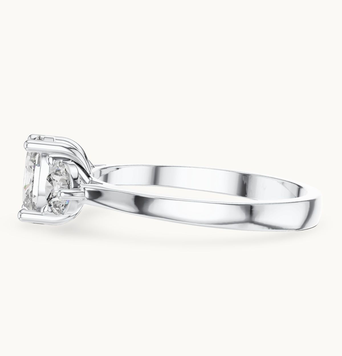 Oval lab-grown diamond three-stone engagement ring in white gold, 1.28 CT TW, view 3