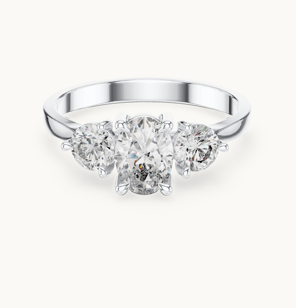Oval lab-grown diamond three-stone engagement ring in white gold, 1.28 CT TW, view 4