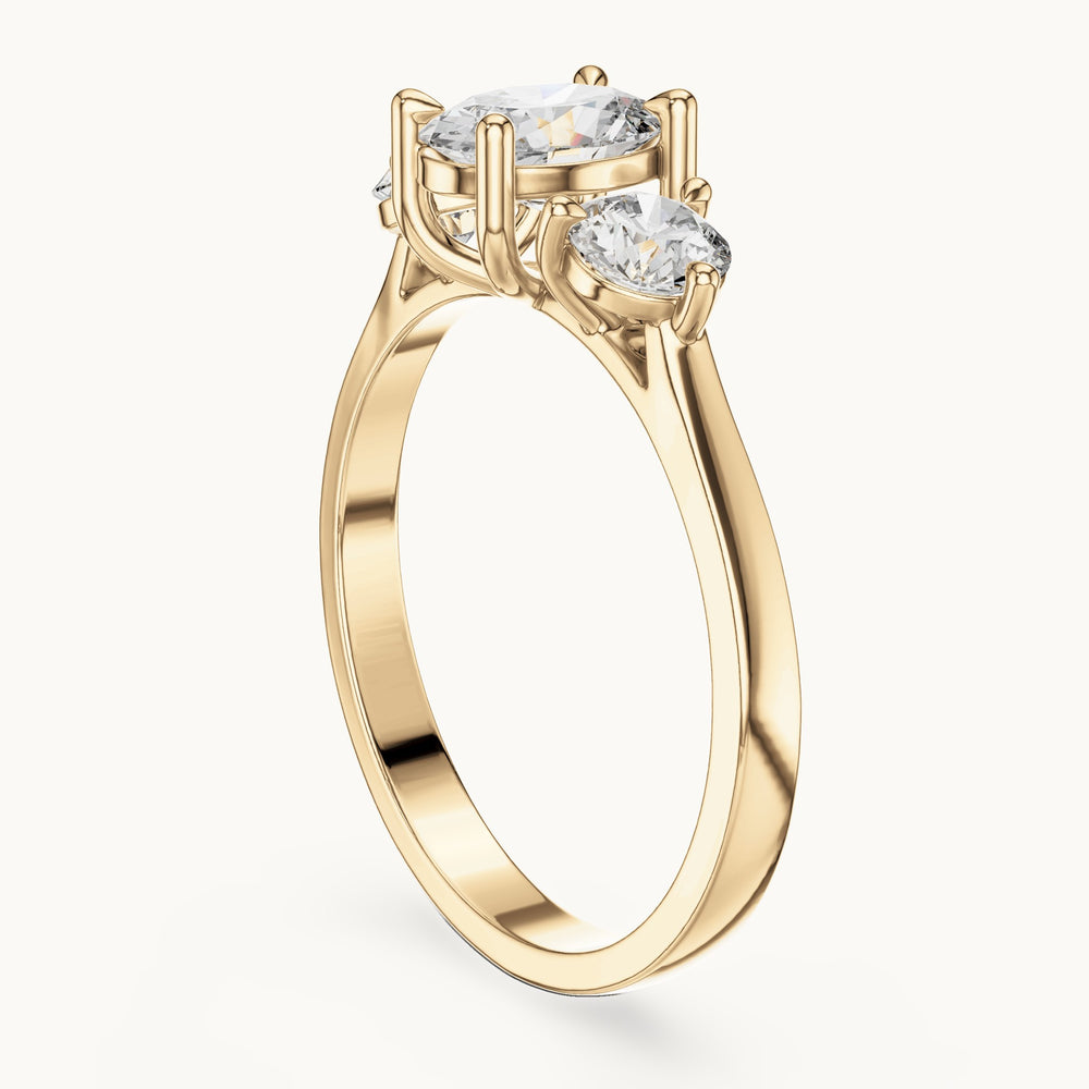 Oval lab-grown diamond three-stone engagement ring in yellow gold, 1.28 CT TW, view 1