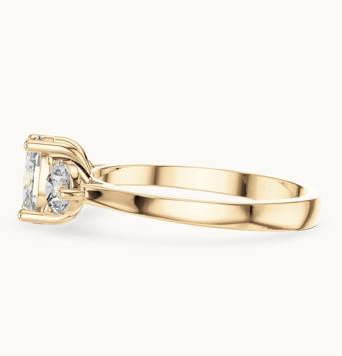 Oval lab-grown diamond three-stone engagement ring in yellow gold, 1.28 CT TW, view 3