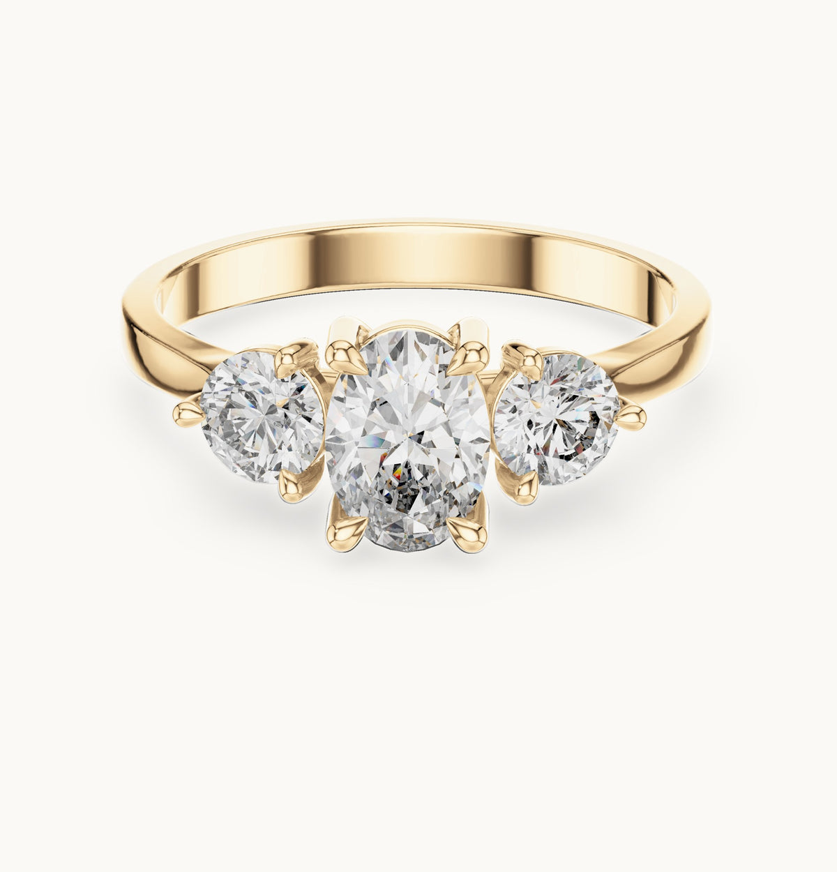 Oval lab-grown diamond three-stone engagement ring in yellow gold, 1.28 CT TW, view 4