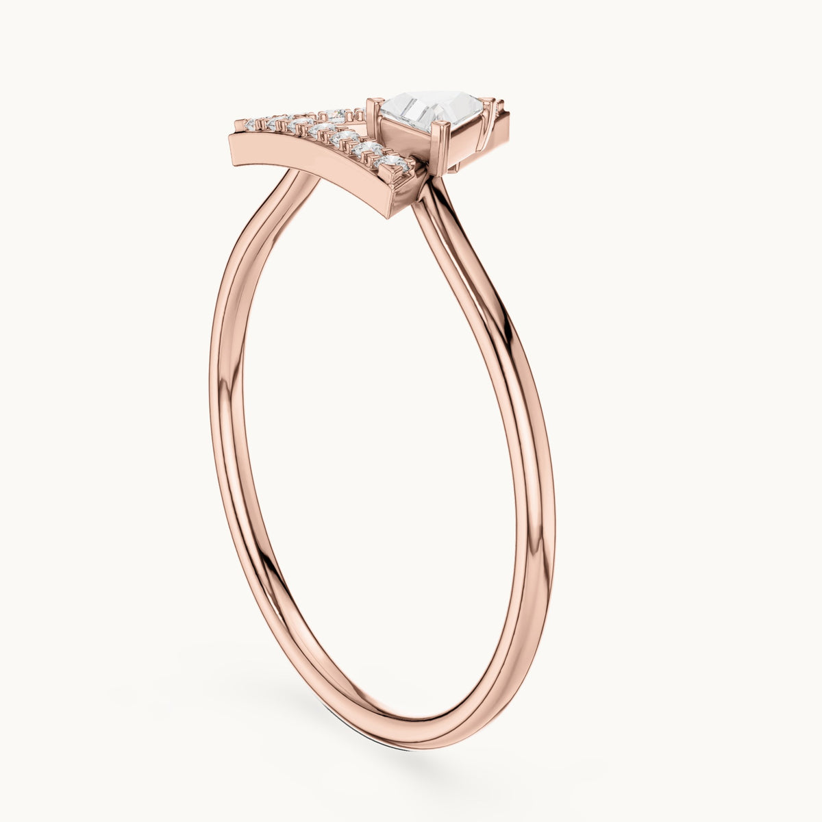 Trillion and round lab-grown diamond open triangle ring in rose gold, 0.165 CT TW, view 1