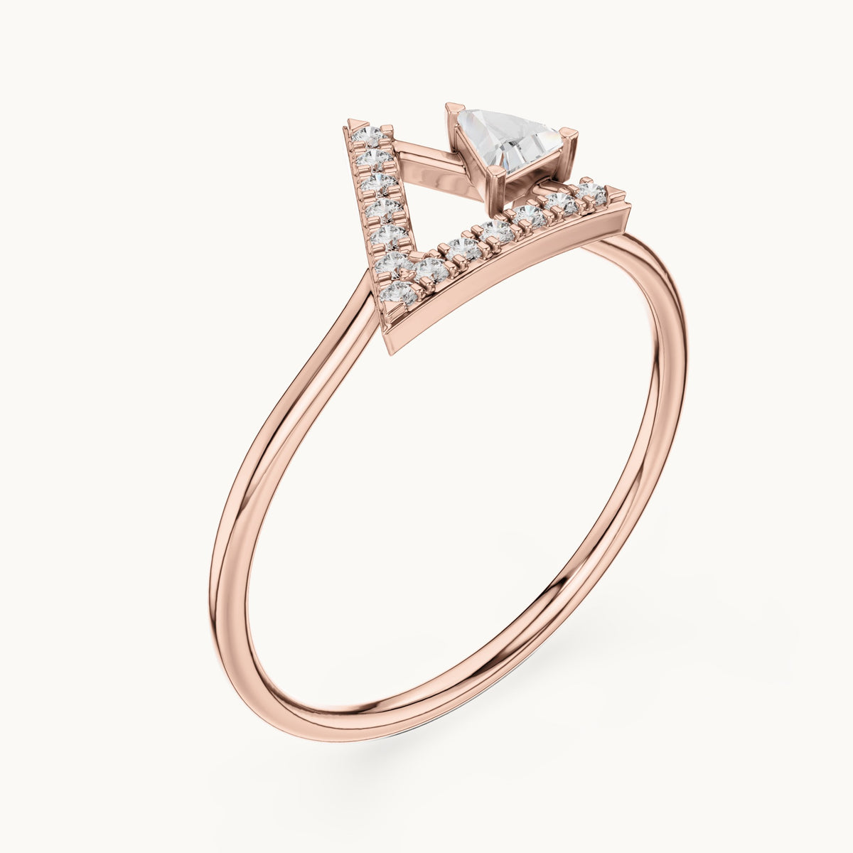 Trillion and round lab-grown diamond open triangle ring in rose gold, 0.165 CT TW, view 2