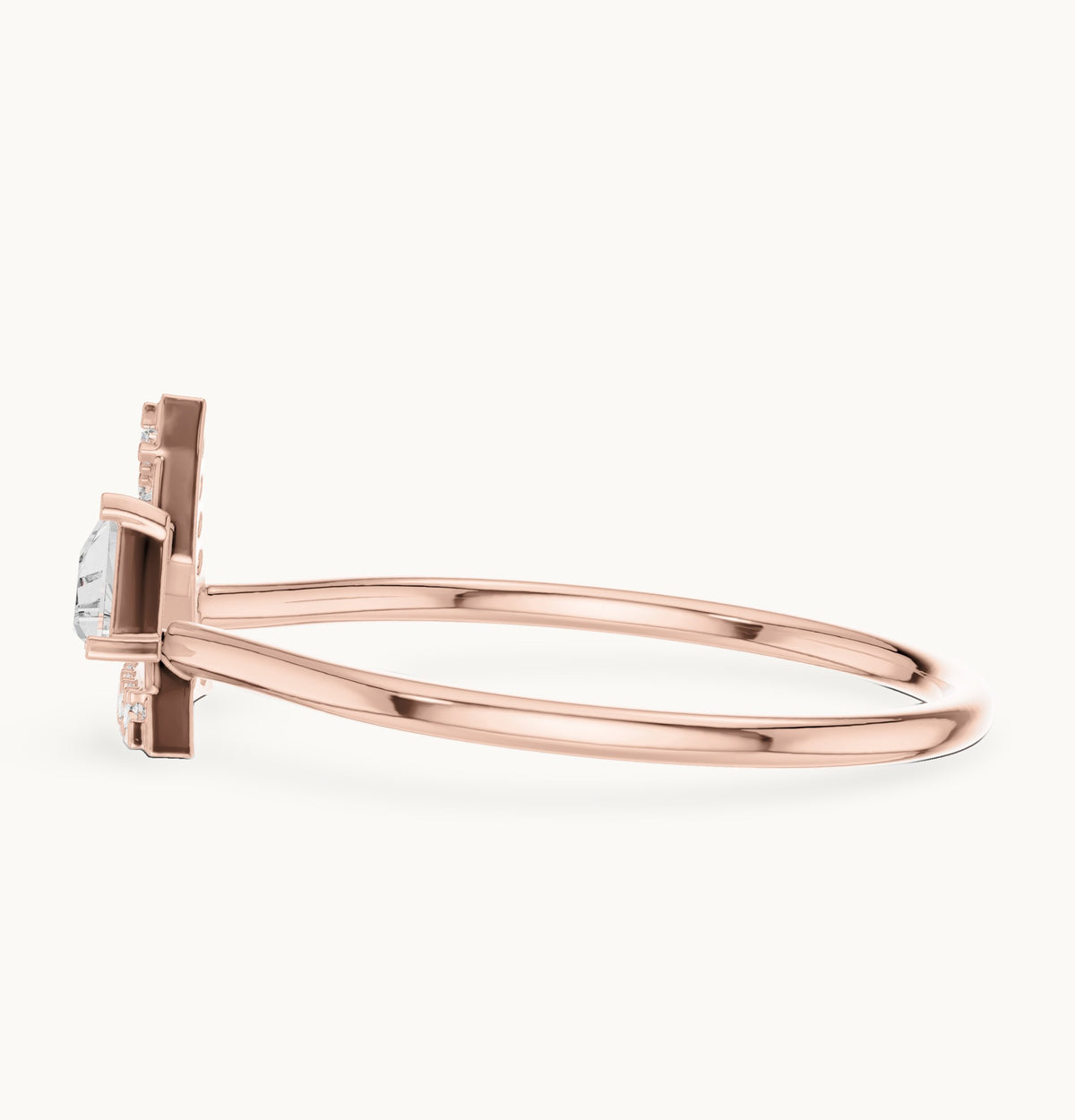 Trillion and round lab-grown diamond open triangle ring in rose gold, 0.165 CT TW, view 3