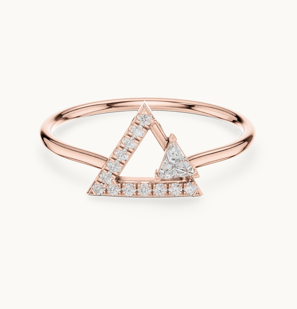 Trillion and round lab-grown diamond open triangle ring in rose gold, 0.165 CT TW, view 4