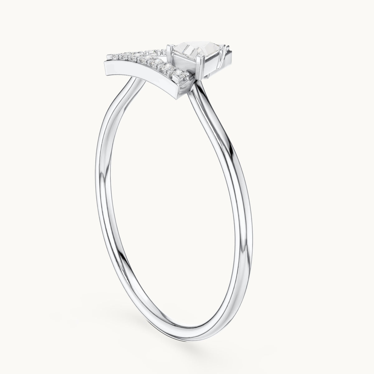 Trillion and round lab-grown diamond open triangle ring in white gold, 0.165 CT TW, view 1