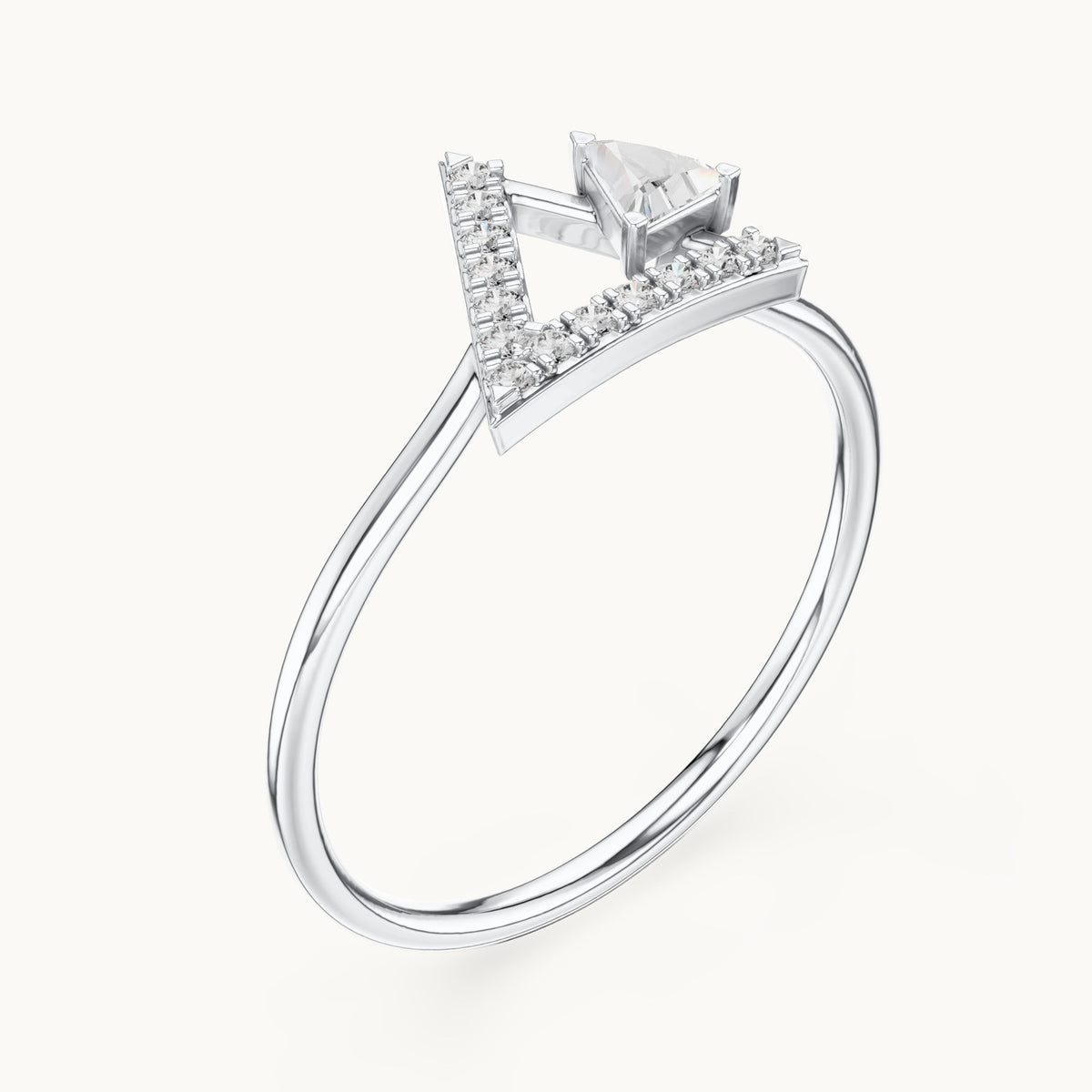 Trillion and round lab-grown diamond open triangle ring in white gold, 0.165 CT TW, view 2