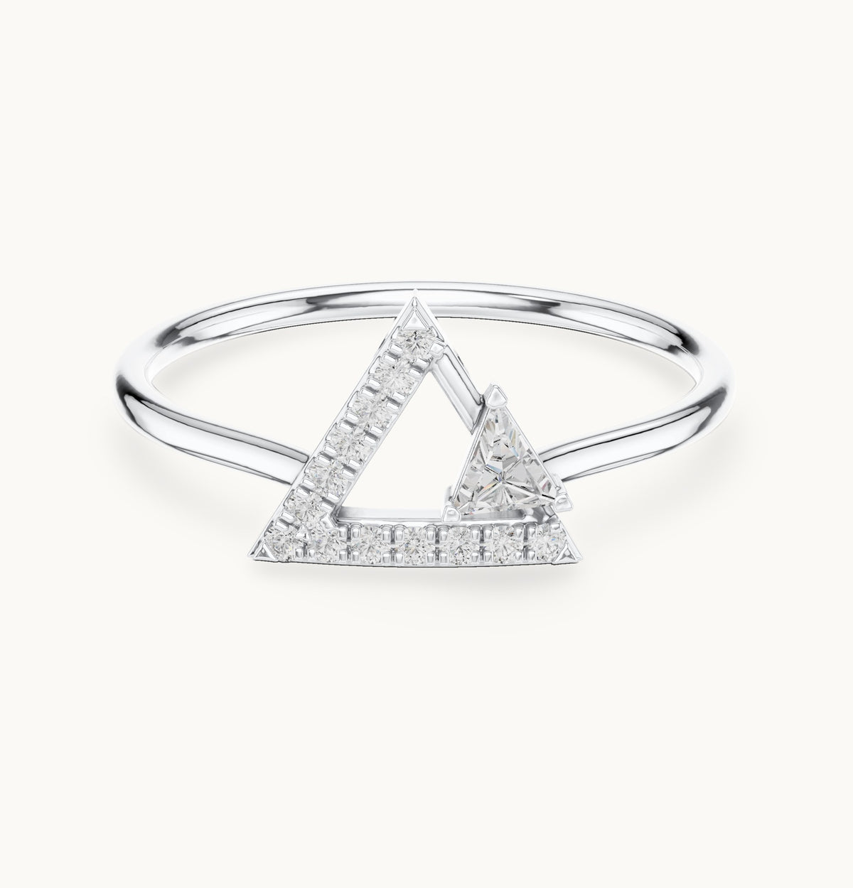 Trillion and round lab-grown diamond open triangle ring in white gold, 0.165 CT TW, view 4