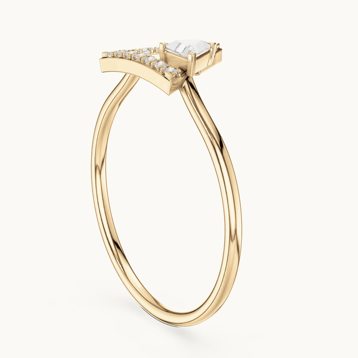 Trillion and round lab-grown diamond open triangle ring in yellow gold, 0.165 CT TW, view 1