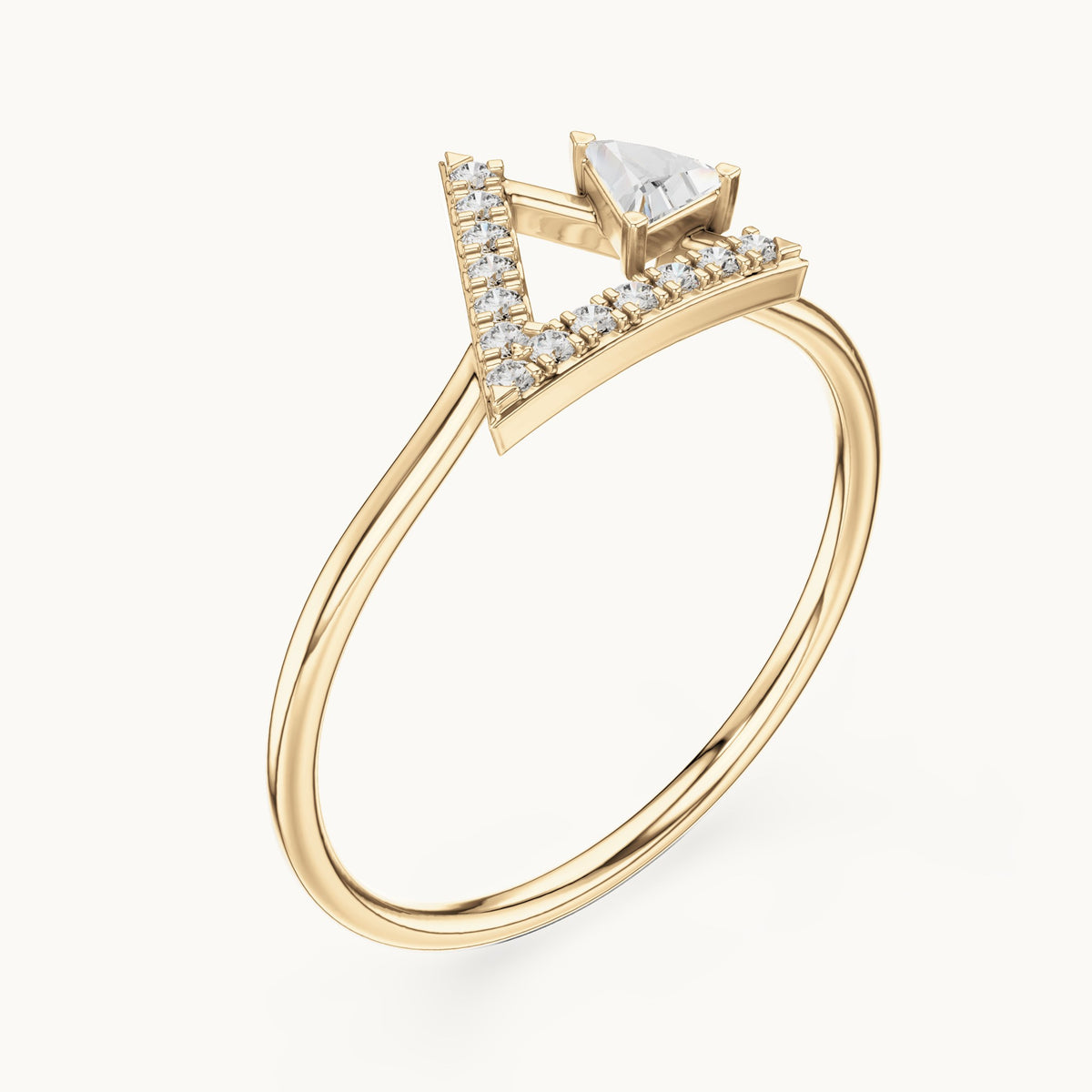 Trillion and round lab-grown diamond open triangle ring in yellow gold, 0.165 CT TW, view 2