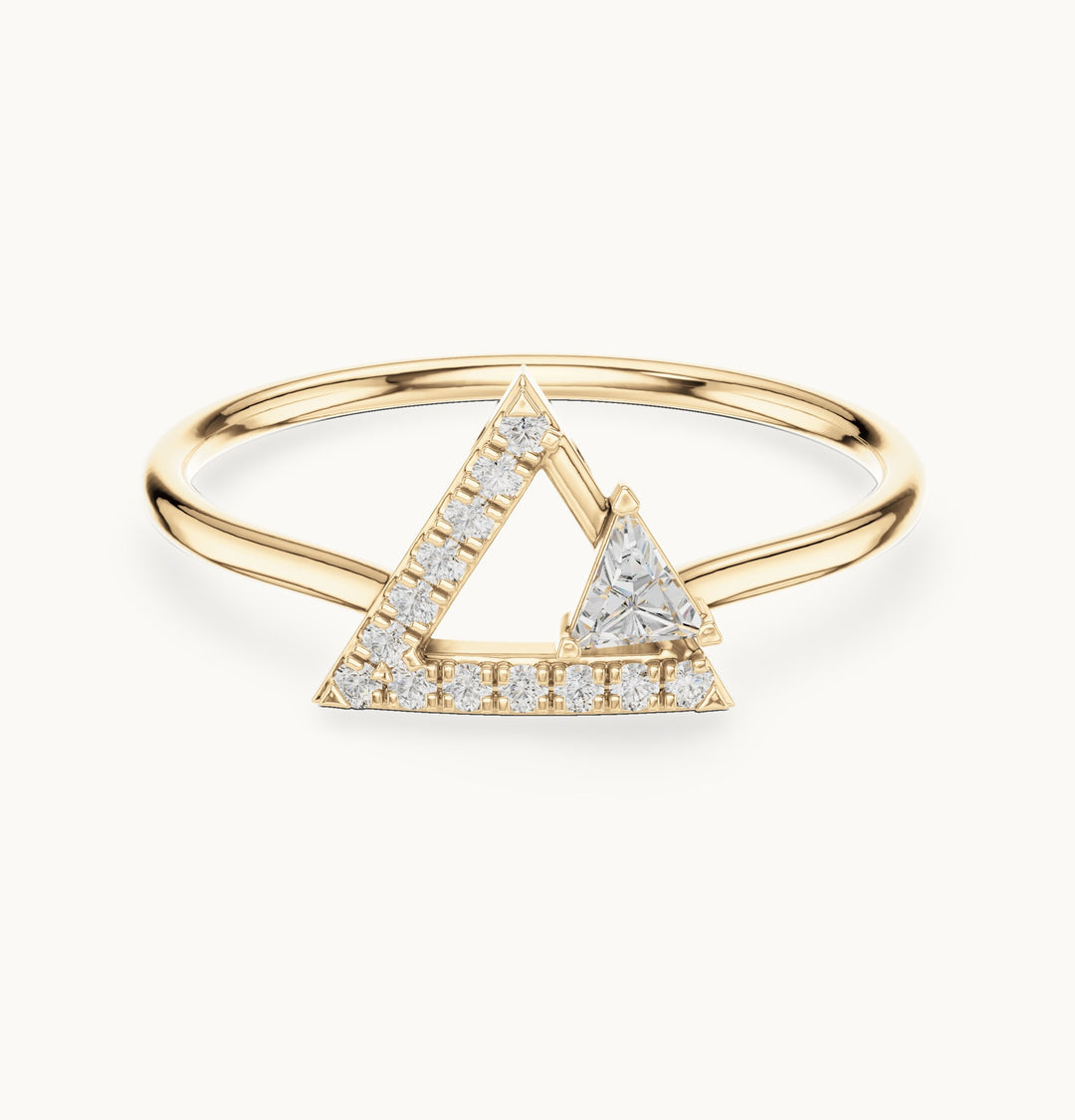 Trillion and round lab-grown diamond open triangle ring in yellow gold, 0.165 CT TW, view 4