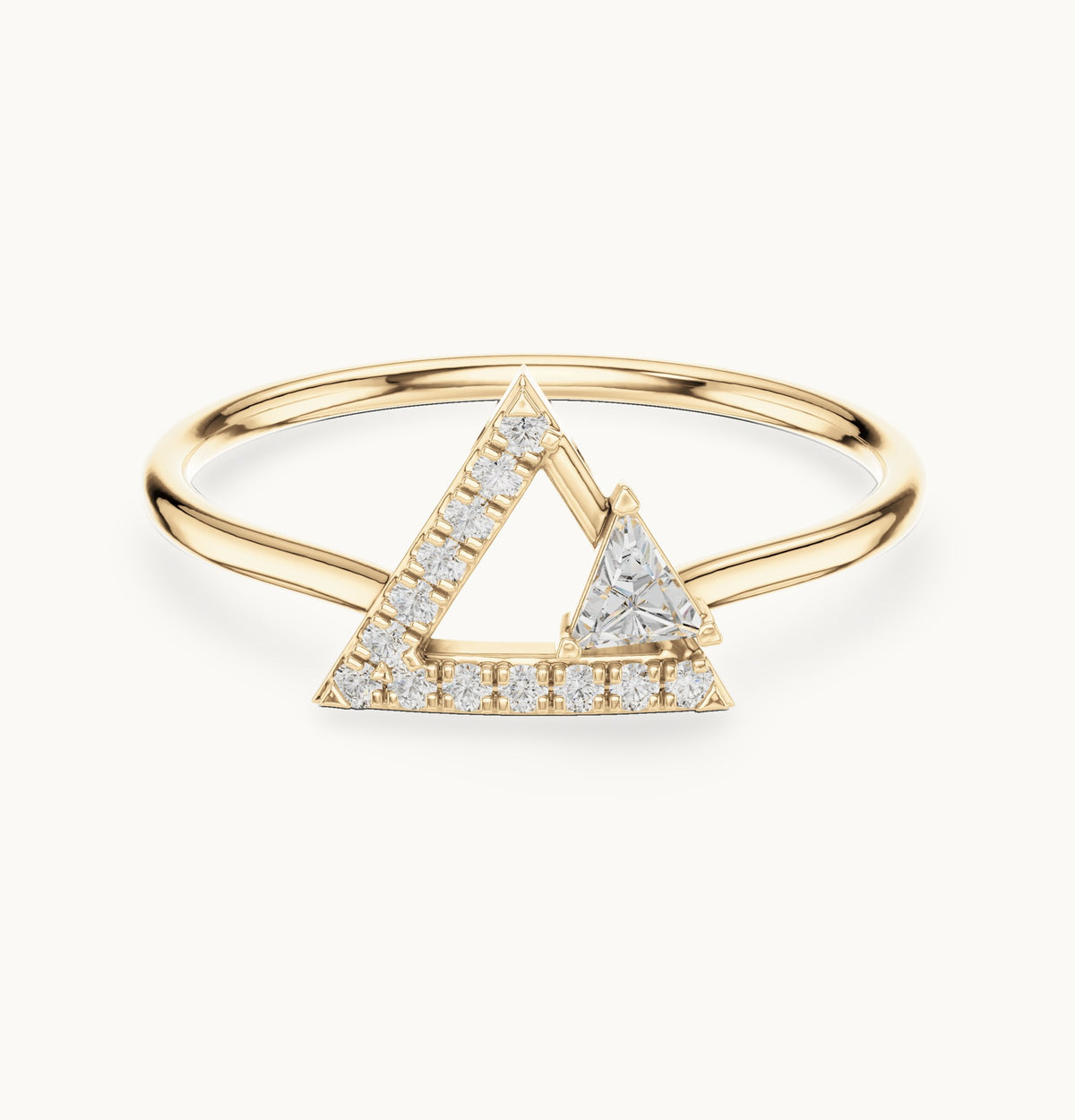 Trillion and round lab-grown diamond open triangle ring in yellow gold, 0.165 CT TW, view 4