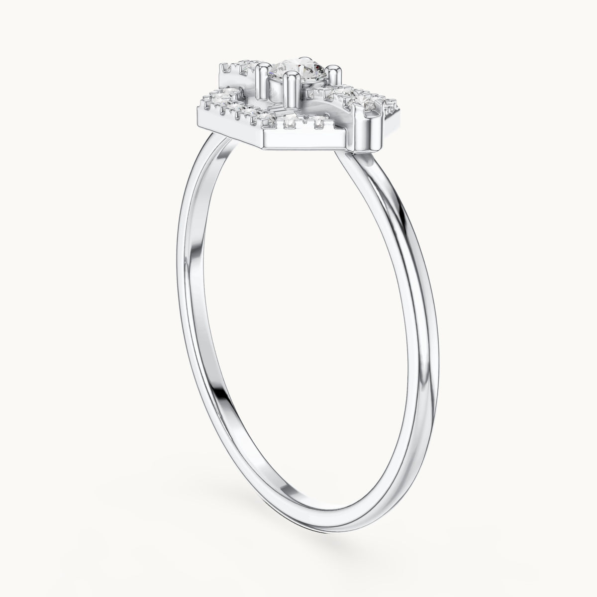 Round lab-grown diamond hexagon halo ring in white gold, 0.19 CT TW, view 1