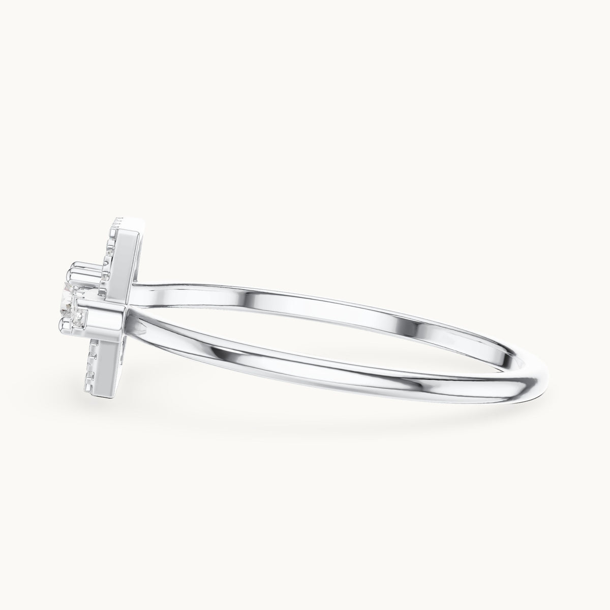 Round lab-grown diamond hexagon halo ring in white gold, 0.19 CT TW, view 3