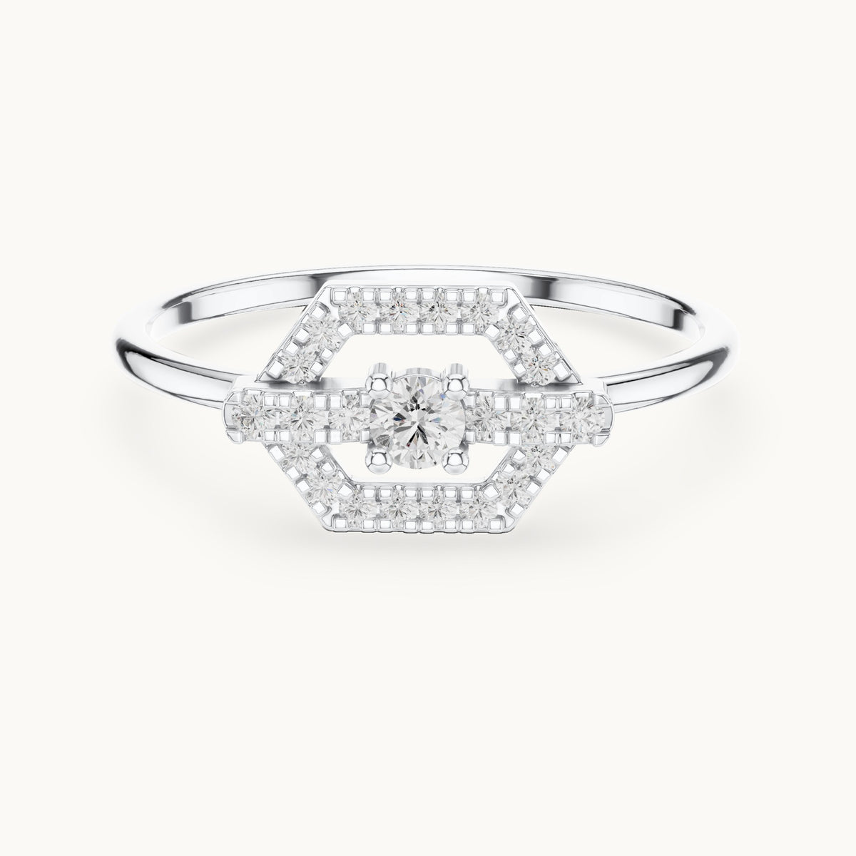Round lab-grown diamond hexagon halo ring in white gold, 0.19 CT TW, view 4