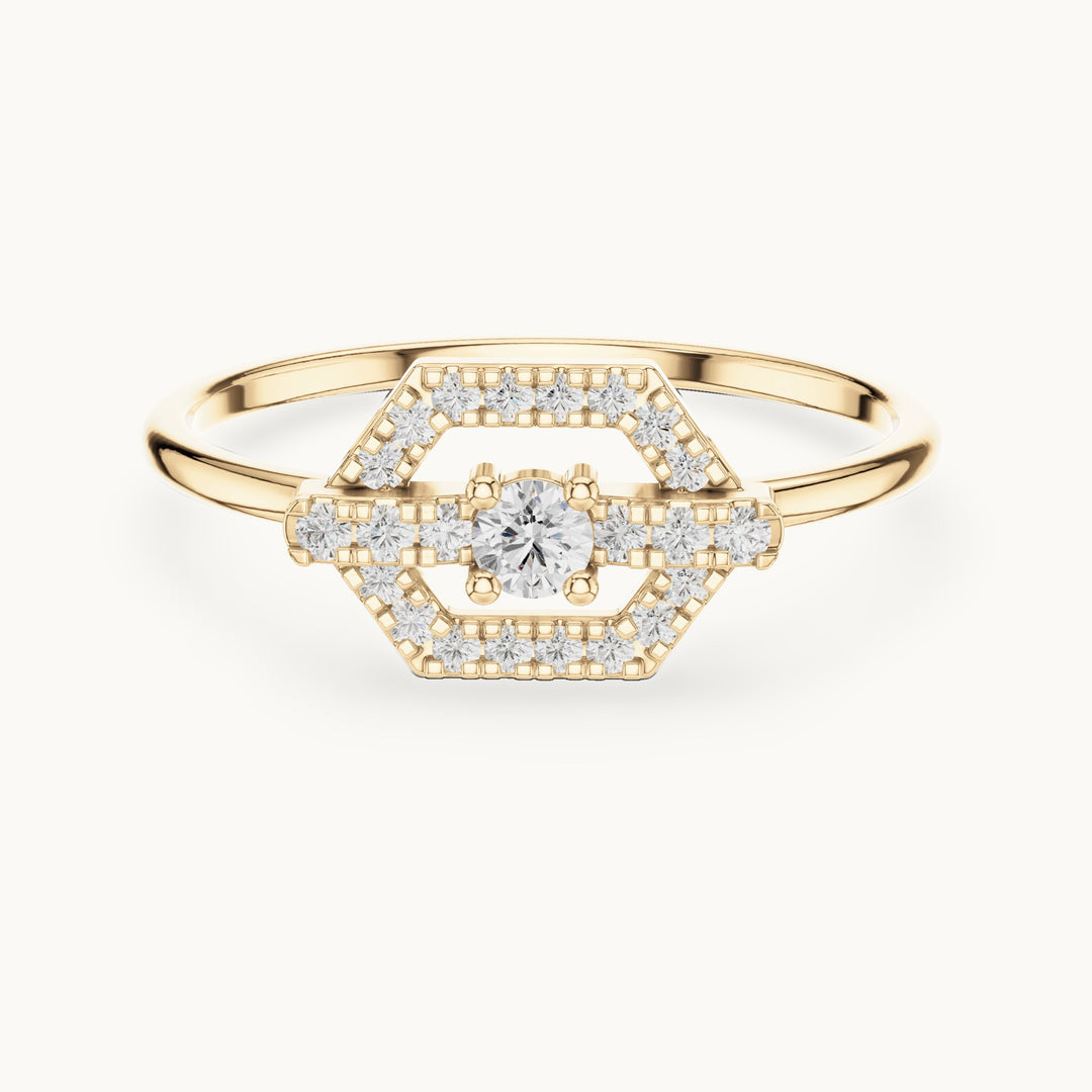 Round lab-grown diamond hexagon halo ring in yellow gold, 0.19 CT TW, view 4