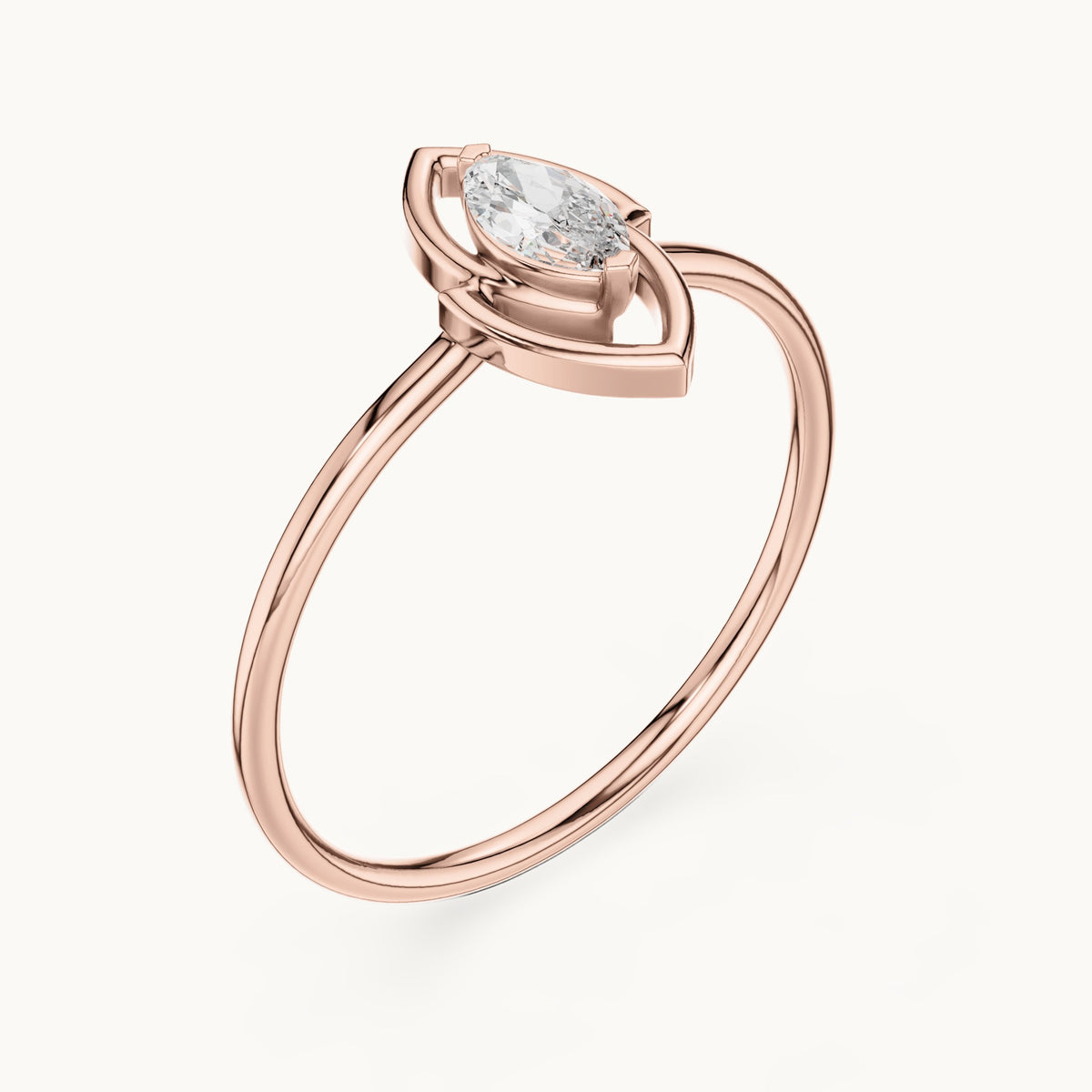 Marquise lab-grown diamond solitaire ring with open frame in rose gold, 0.16 CT TW, view 2