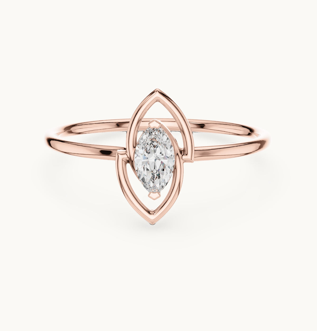 Marquise lab-grown diamond solitaire ring with open frame in rose gold, 0.16 CT TW, view 4