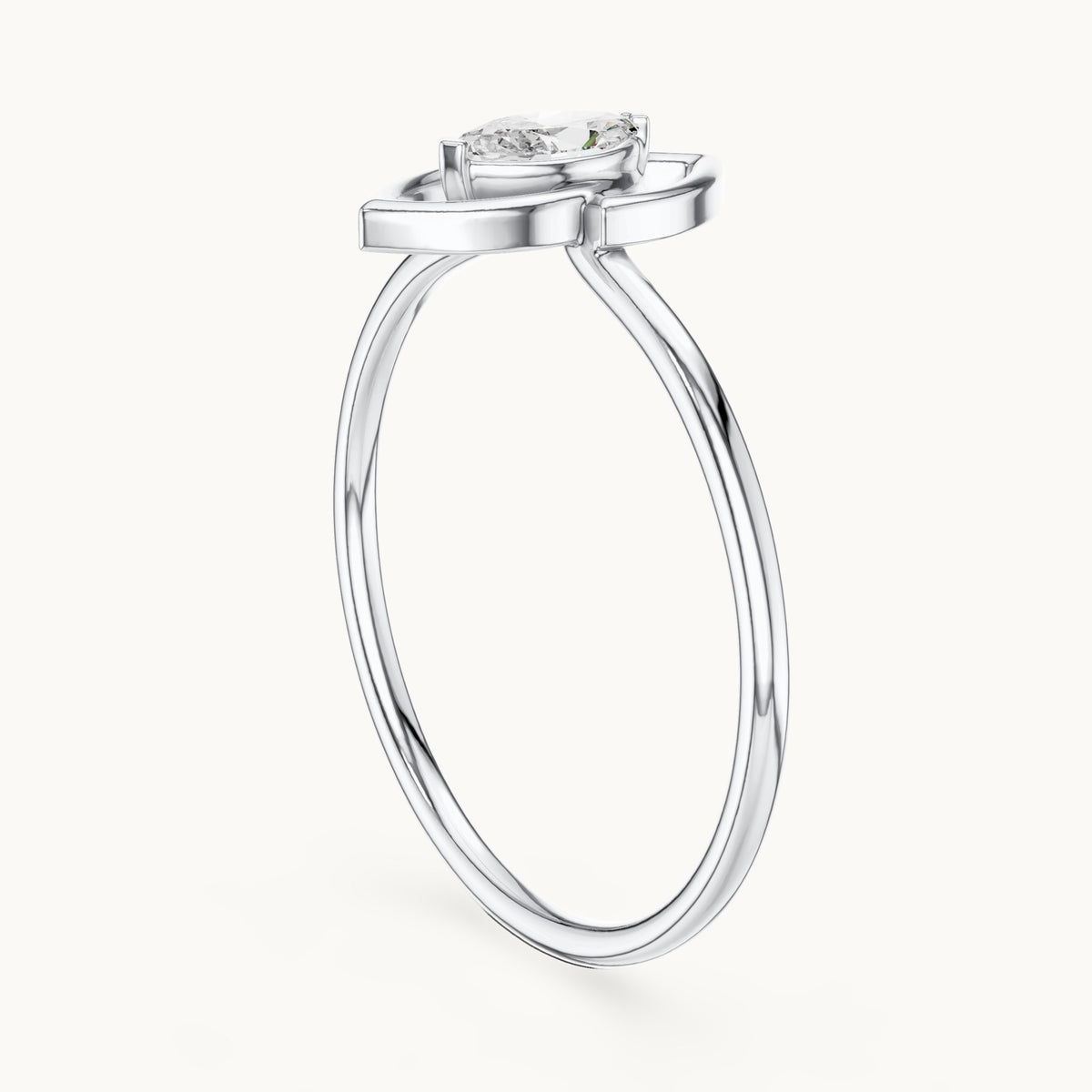 Marquise lab-grown diamond solitaire ring with open frame in white gold, 0.16 CT TW, view 1
