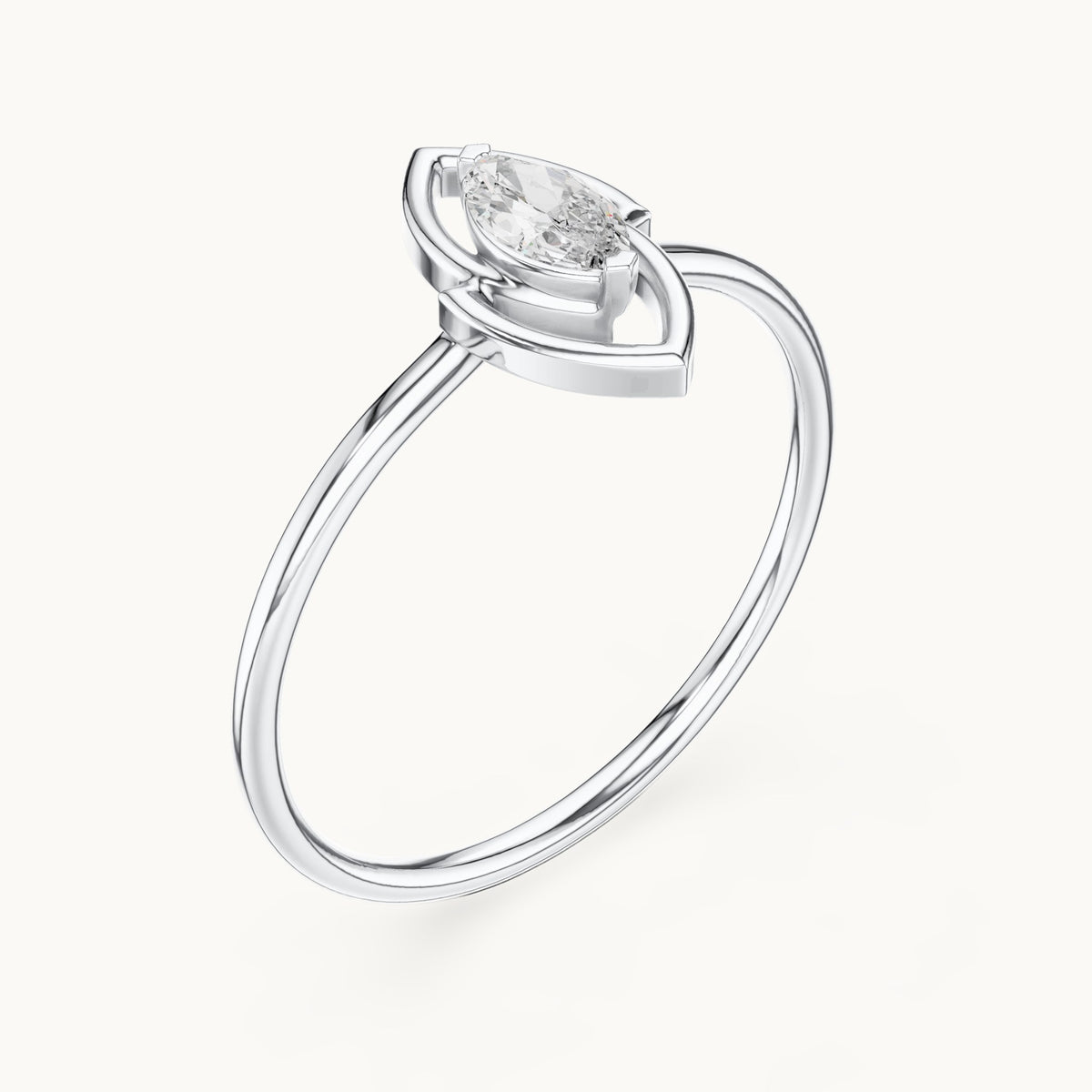 Marquise lab-grown diamond solitaire ring with open frame in white gold, 0.16 CT TW, view 2