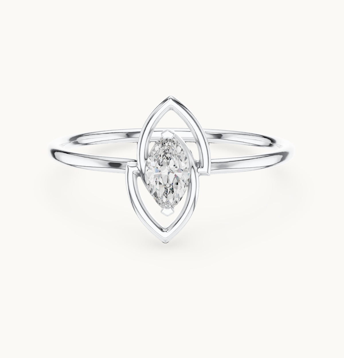 Marquise lab-grown diamond solitaire ring with open frame in white gold, 0.16 CT TW, view 4