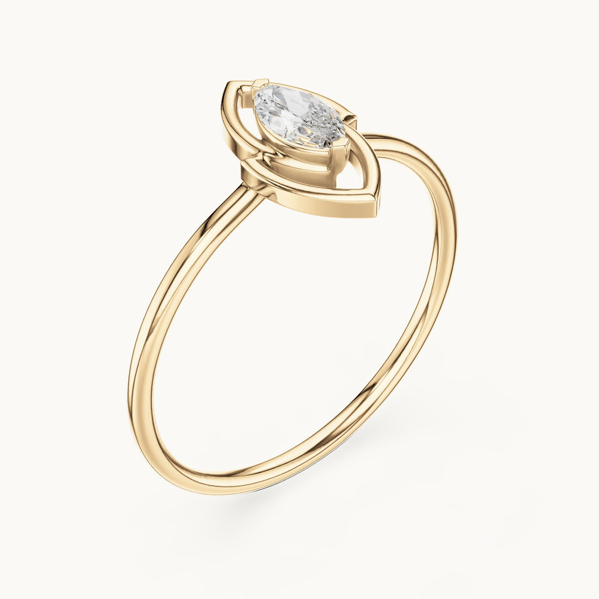 Marquise lab-grown diamond solitaire ring with open frame in yellow gold, 0.16 CT TW, view 2