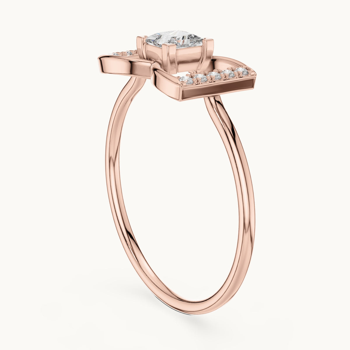 Princess-cut lab-grown diamond bow ring in rose gold, 0.33 CT TW, view 1
