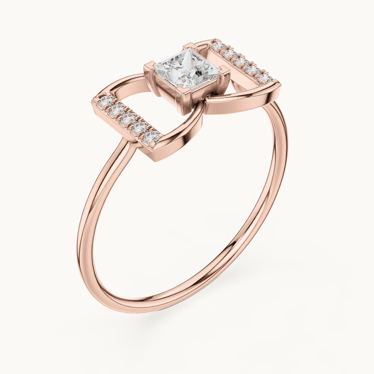 Princess-cut lab-grown diamond bow ring in rose gold, 0.33 CT TW, view 2