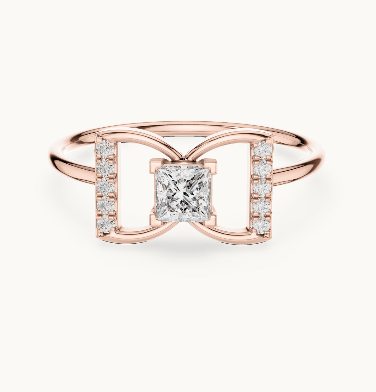 Princess-cut lab-grown diamond bow ring in rose gold, 0.33 CT TW, view 4
