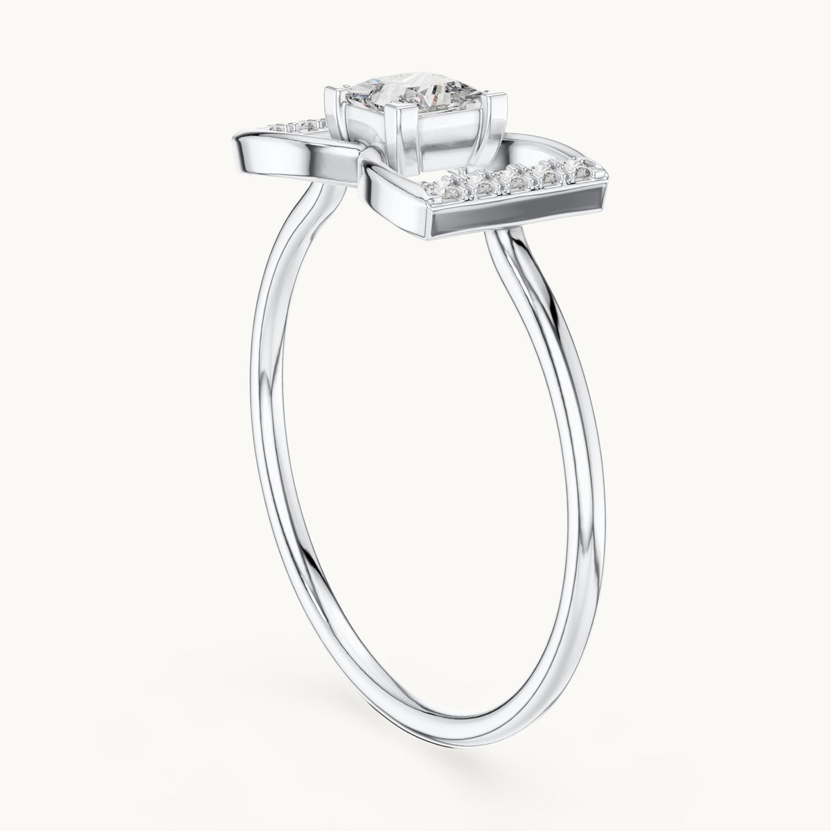 Princess-cut lab-grown diamond bow ring in white gold, 0.33 CT TW, view 1