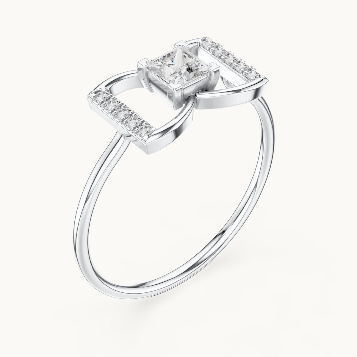 Princess-cut lab-grown diamond bow ring in white gold, 0.33 CT TW, view 2
