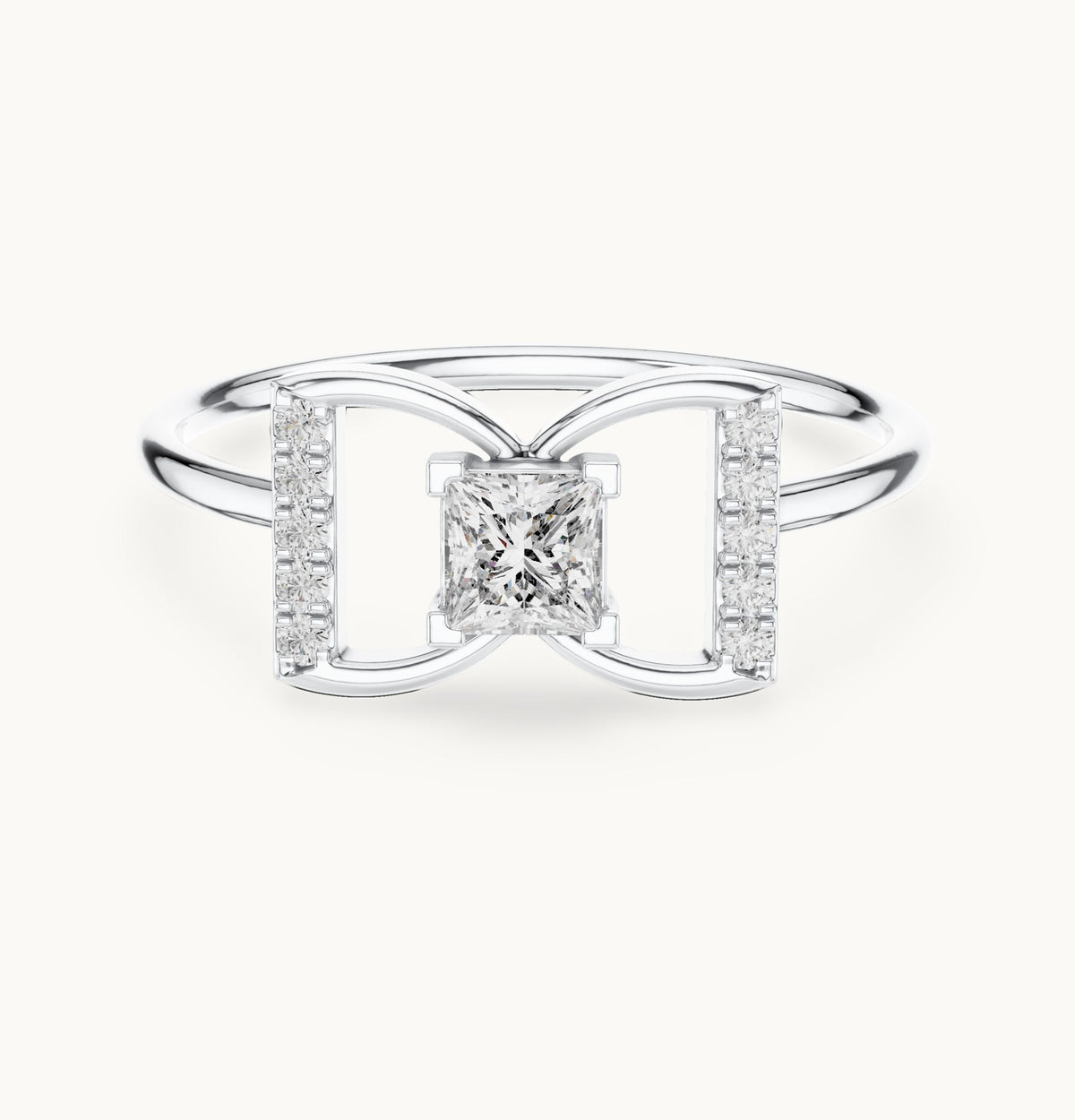 Princess-cut lab-grown diamond bow ring in white gold, 0.33 CT TW, view 4