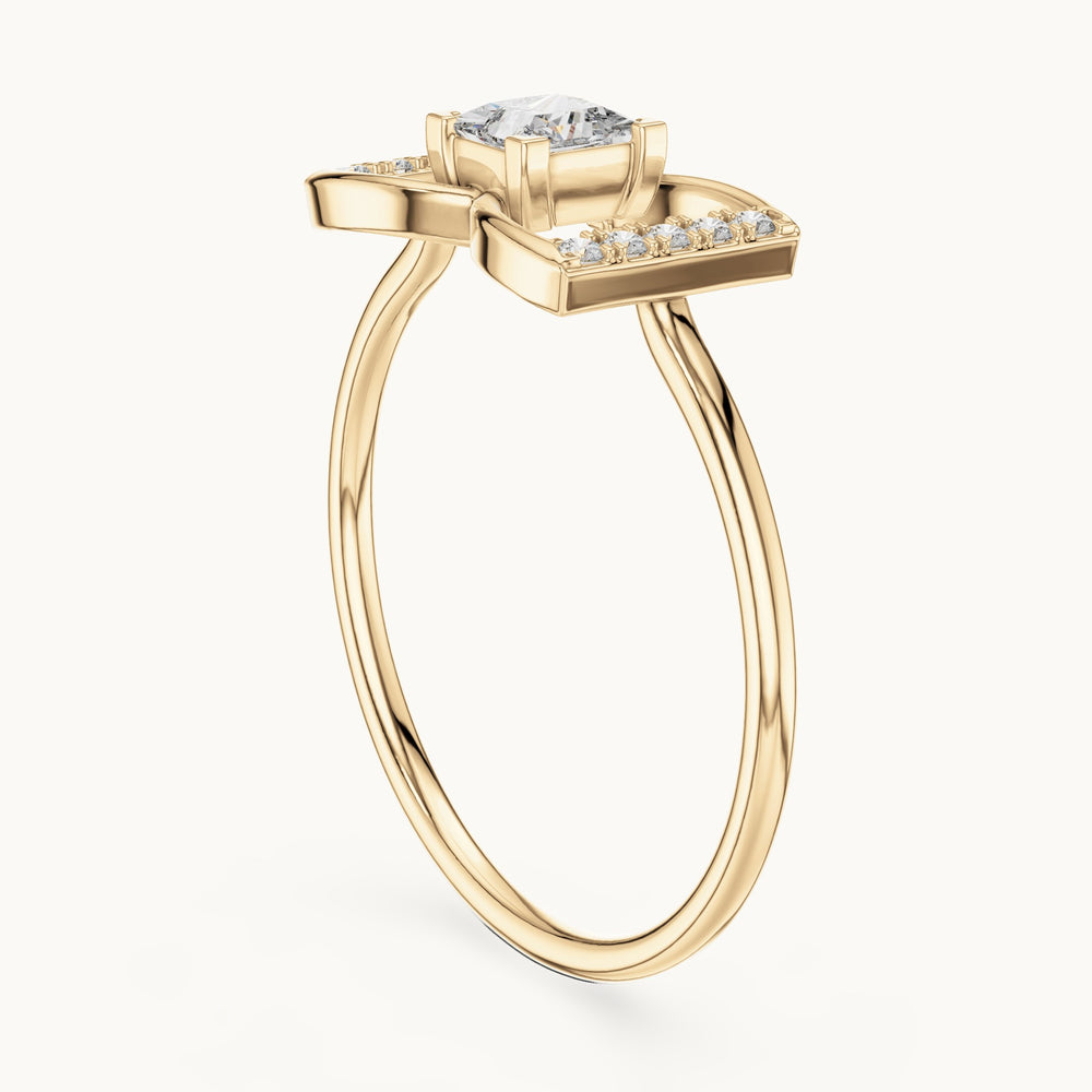 Princess-cut lab-grown diamond bow ring in yellow gold, 0.33 CT TW, view 1