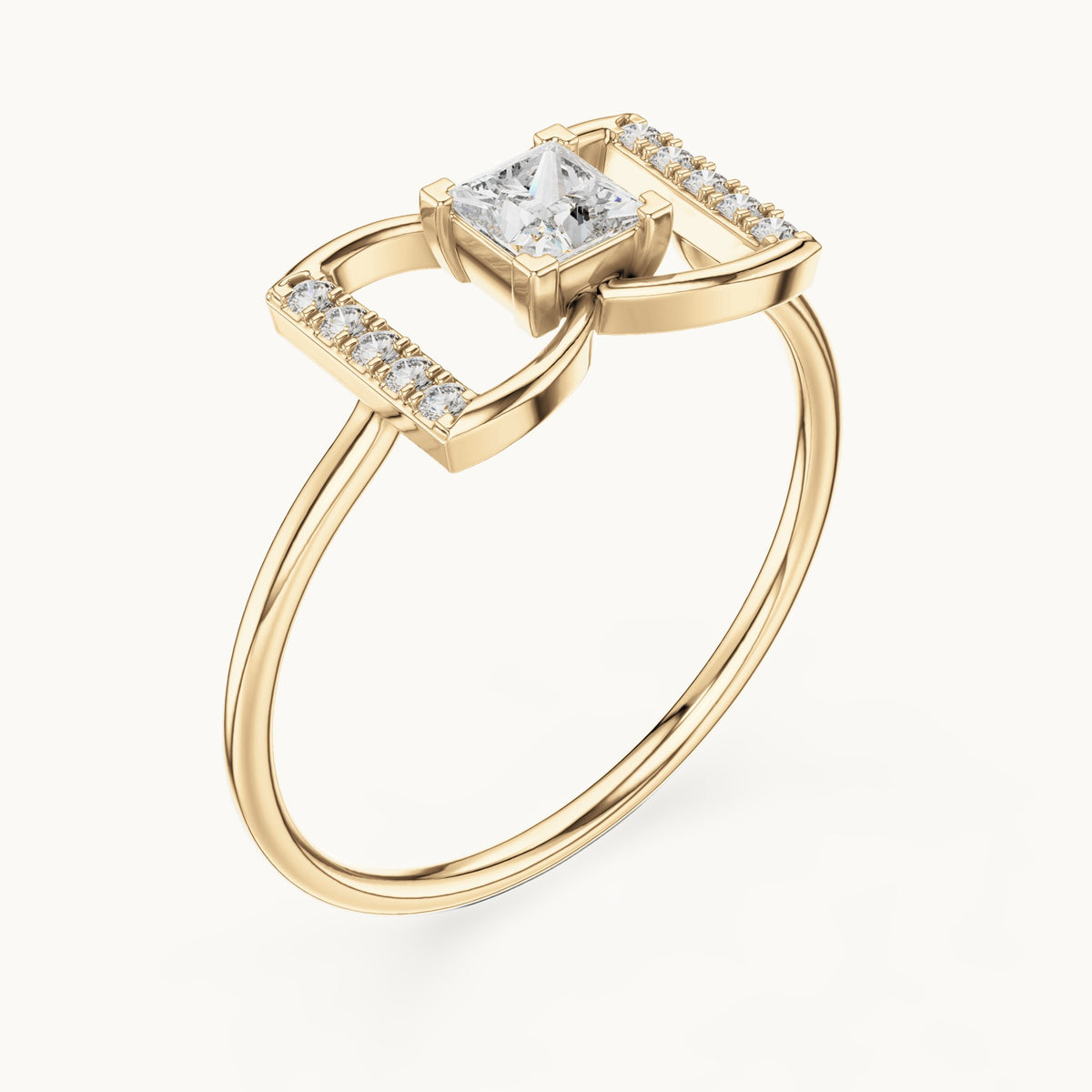 Princess-cut lab-grown diamond bow ring in yellow gold, 0.33 CT TW, view 2